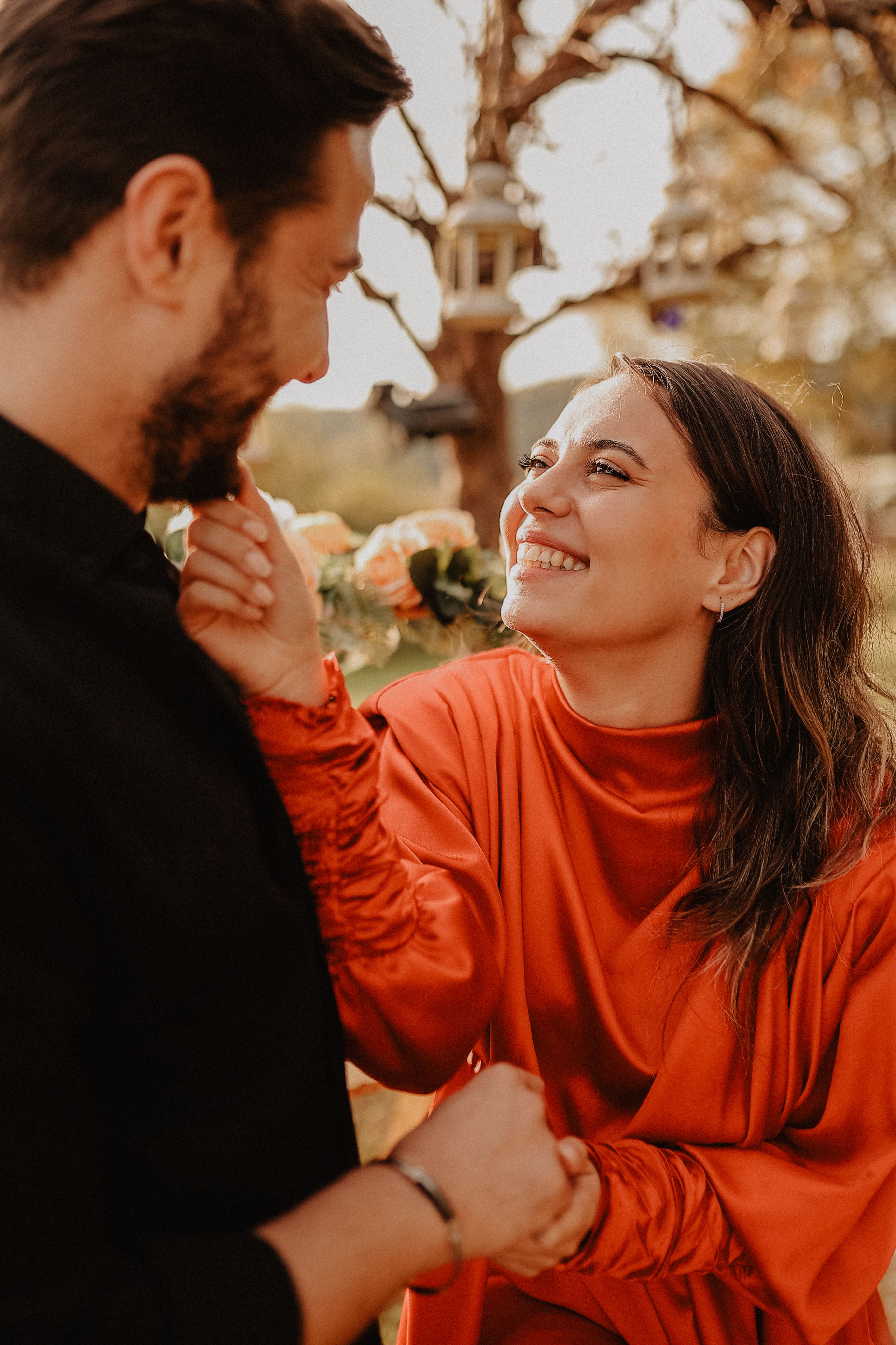 Two people sharing warm connection outdoors