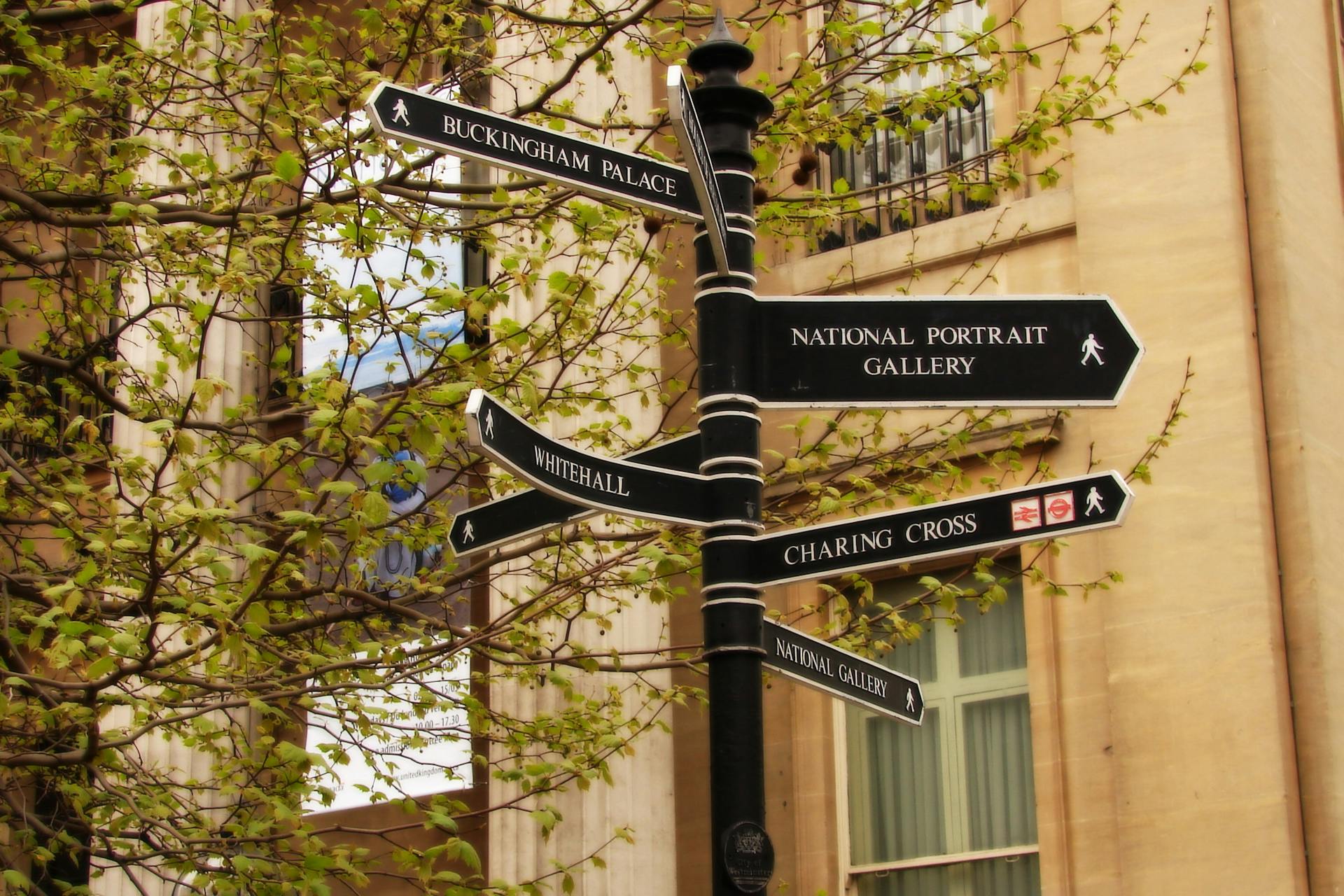 Close-up of a Signpost with Directions to Tourist Attractions in London, England