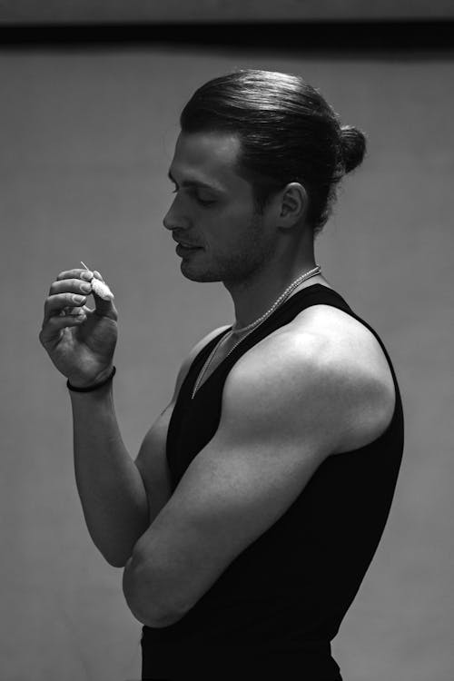 Man in Tank Top in Black and White