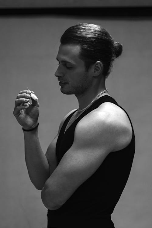 Man in Tank Top in Black and White