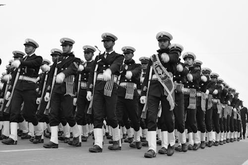 Soldiers marching on the  street