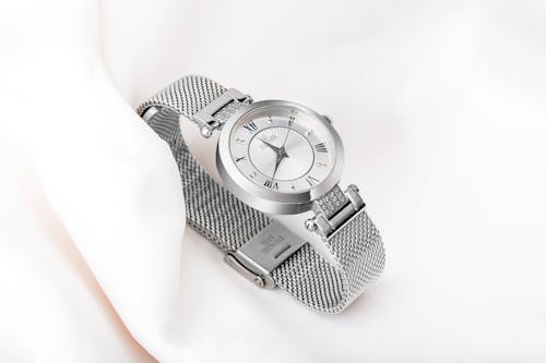 Silver Wristwatch on White Background