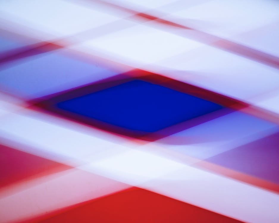 A red, white and blue abstract painting