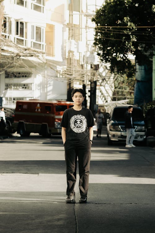 Woman in T-shirt on Street