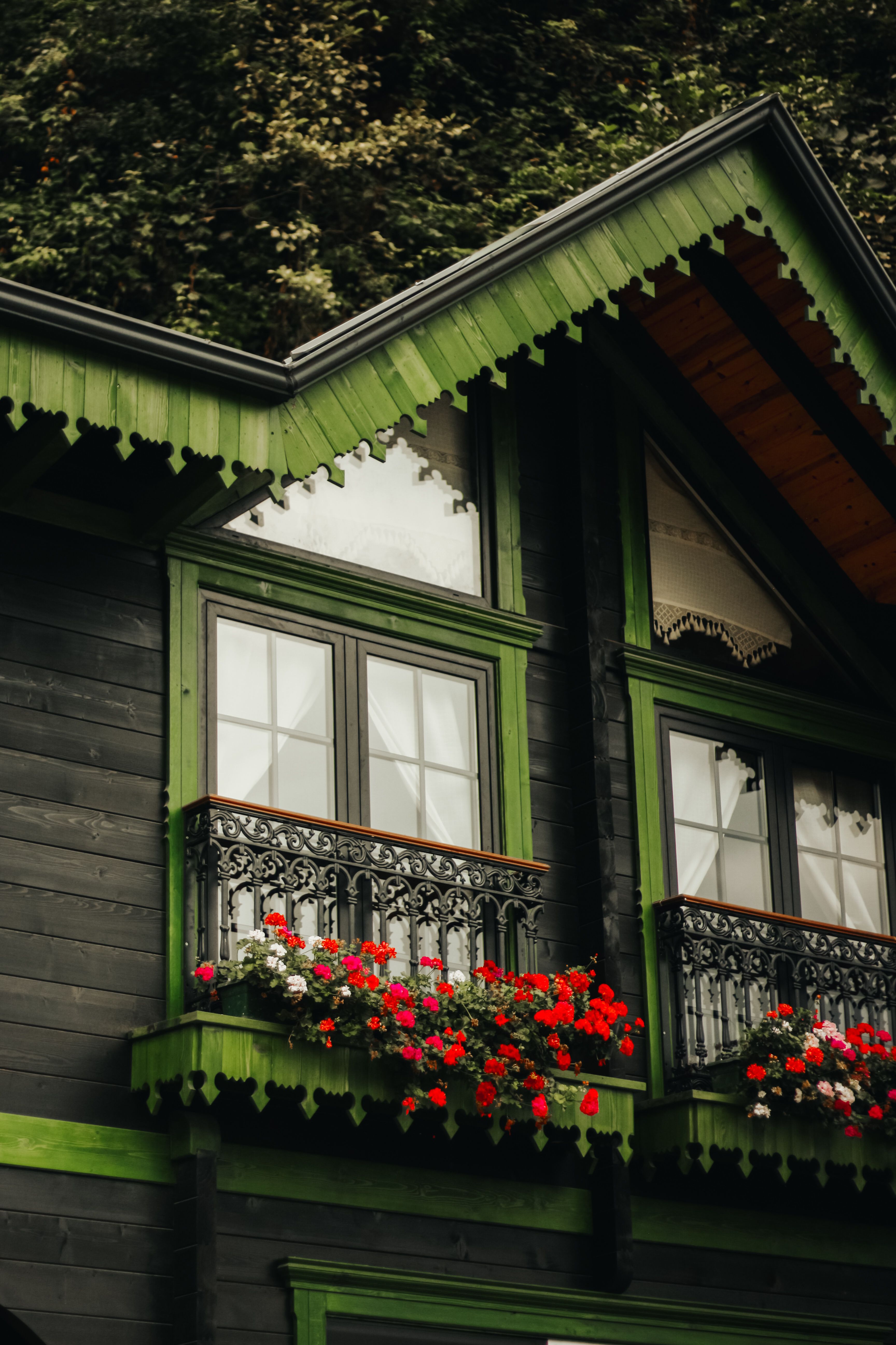 Green Rustic Design Rotating Home with Red Flowers in Rize, Turkey ...