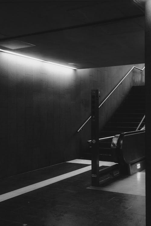 Fotos de stock gratuitas de blanco y negro, escaleras, muro