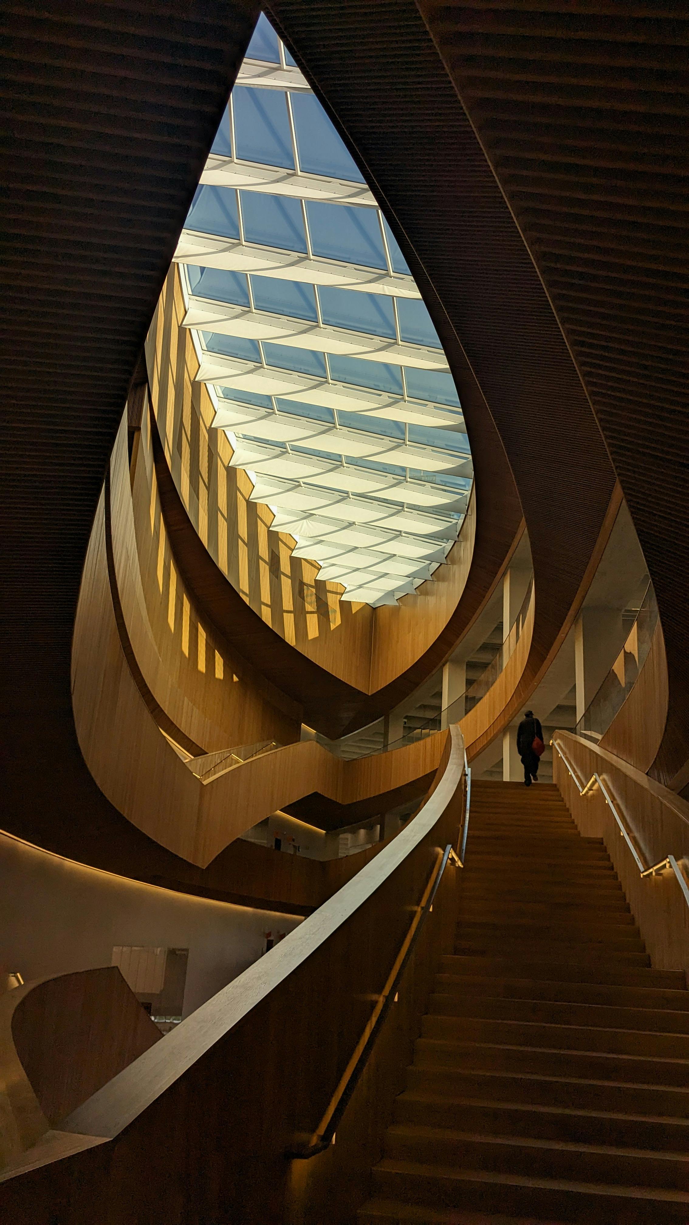 Stunning view of Calgary's Central Library showcasing modern architecture and light play.