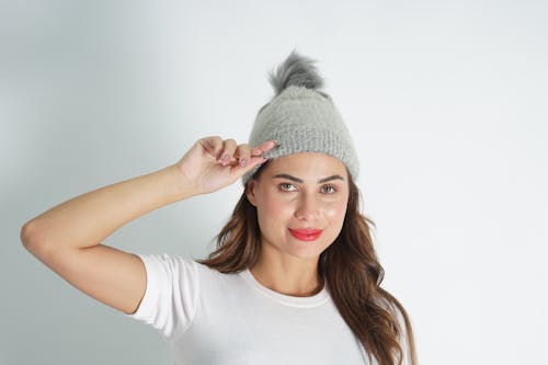 model with winter cap