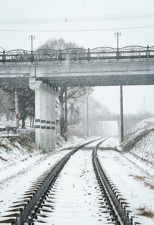 Tracks Under the Bridge Covered with Snow 