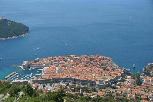 Birds Eye View of Dubrovnik Walls on Sea Coast