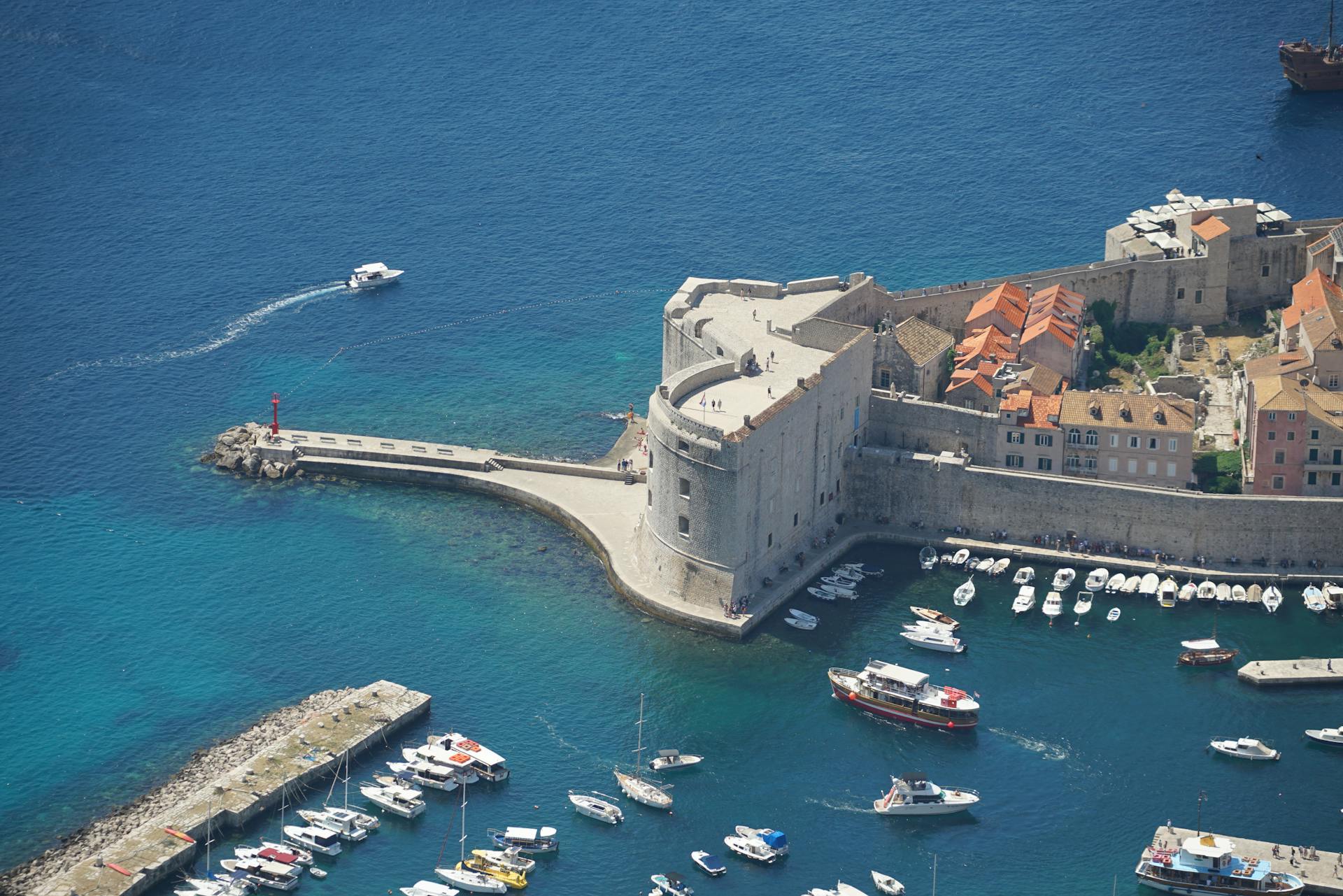 Aerial View of the St. Johns Fort and the Harbor in Dubrovnik, Croatia