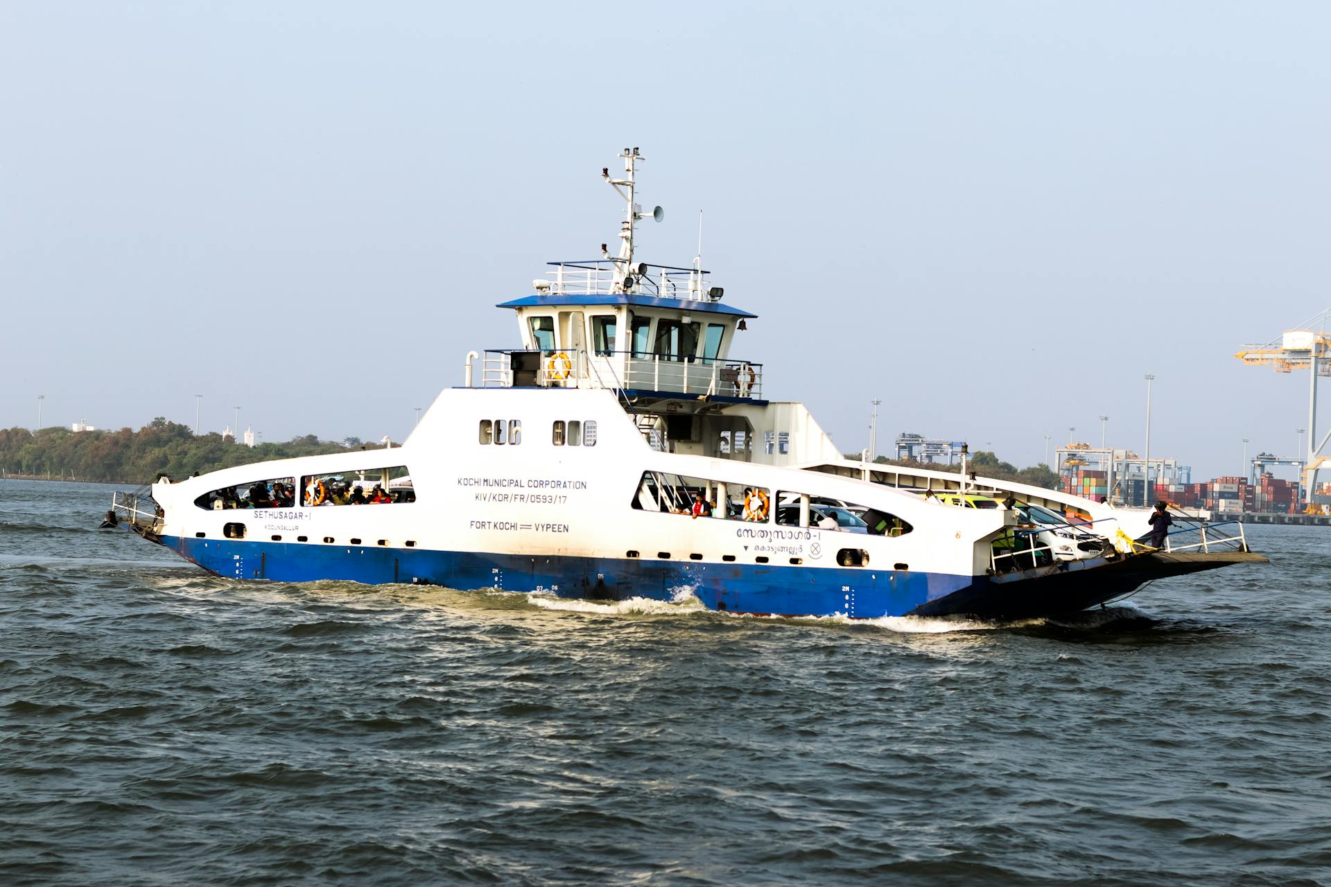 Ferry on Sea Coast near Fort Kochi in India