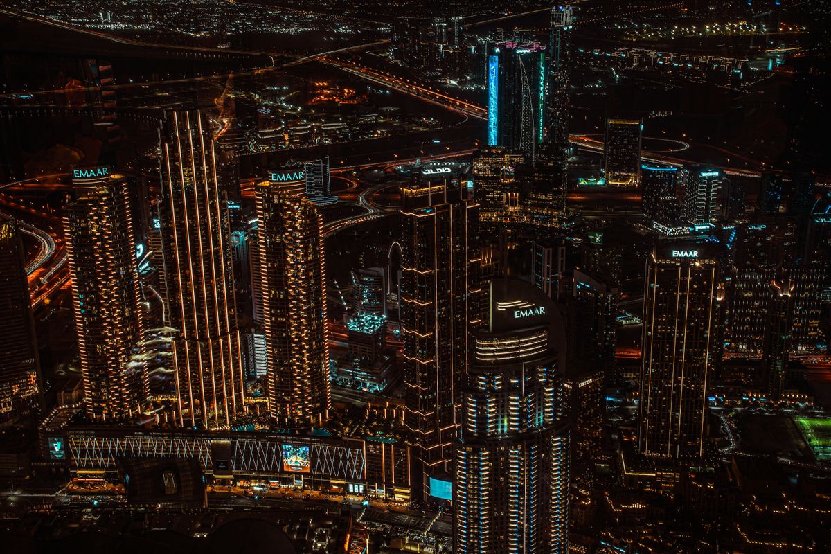 Dubai skyline at night, the market The Meta Future builds WordPress sites for