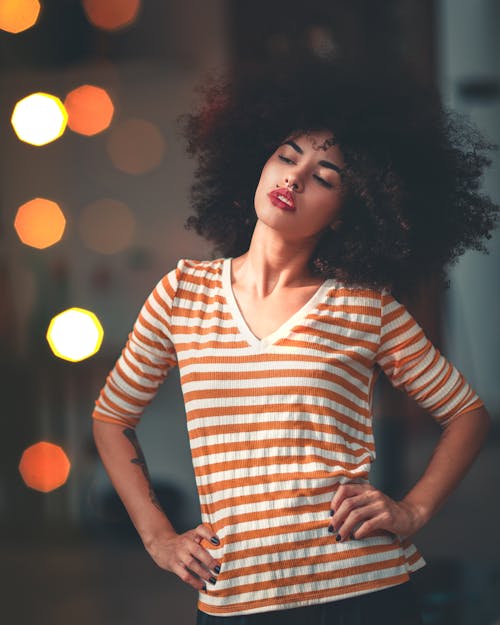 Free Photo of Woman Wearing Striped Shirt Stock Photo