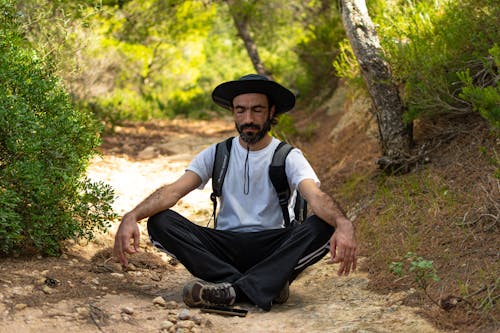 Free man-hiking-meditating Stock Photo