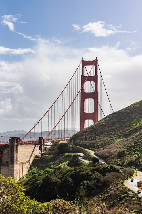 Ingyenes stockfotó domb, függőleges lövés, Golden Gate híd témában
