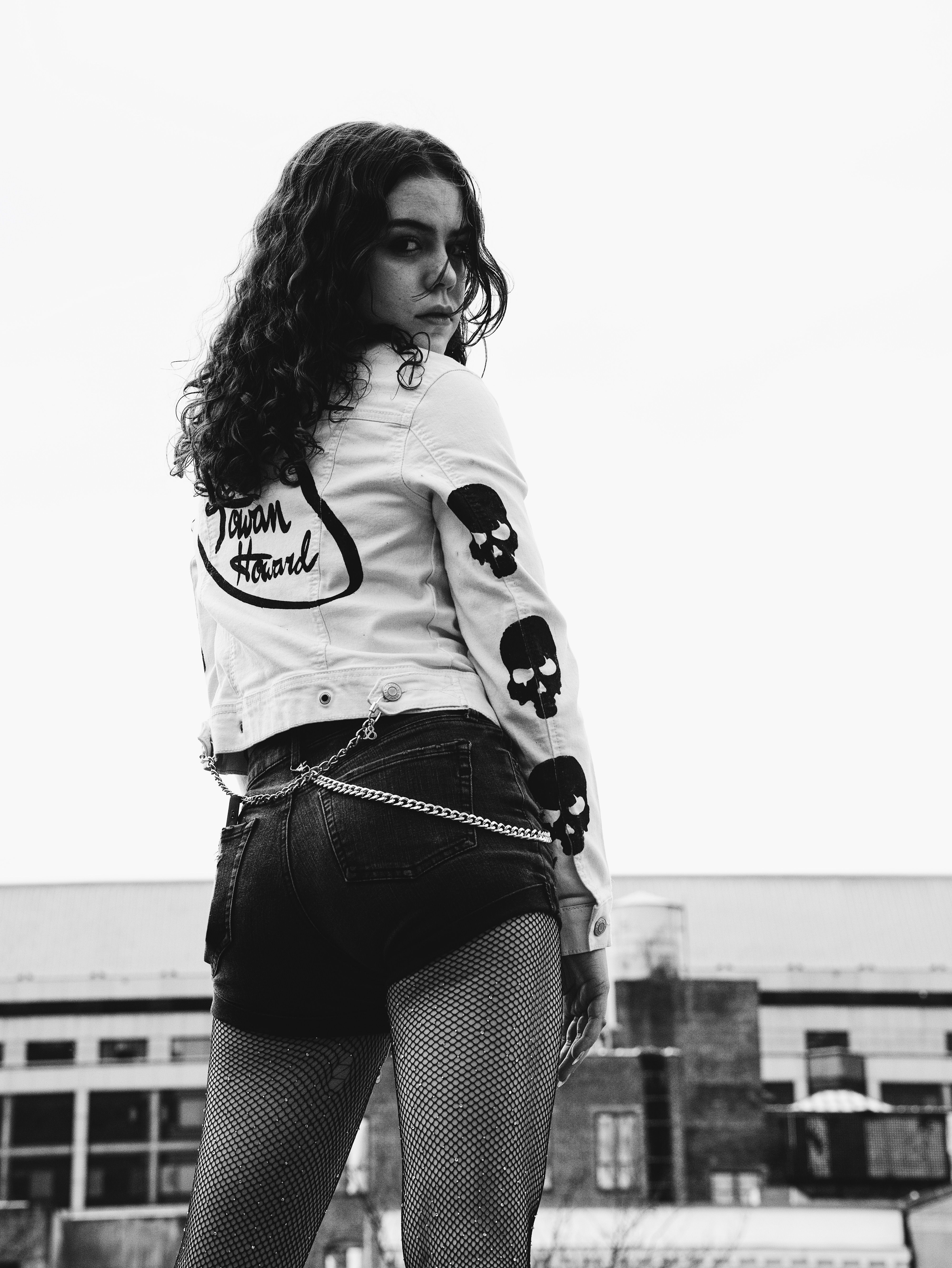 Fashion model teen in white denim jacket and black shorts · Free Stock ...