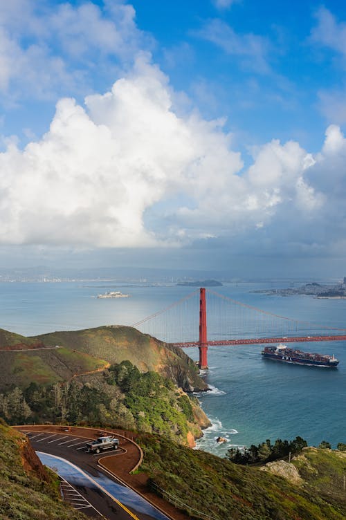 A view of the golden gate bridge from a hill