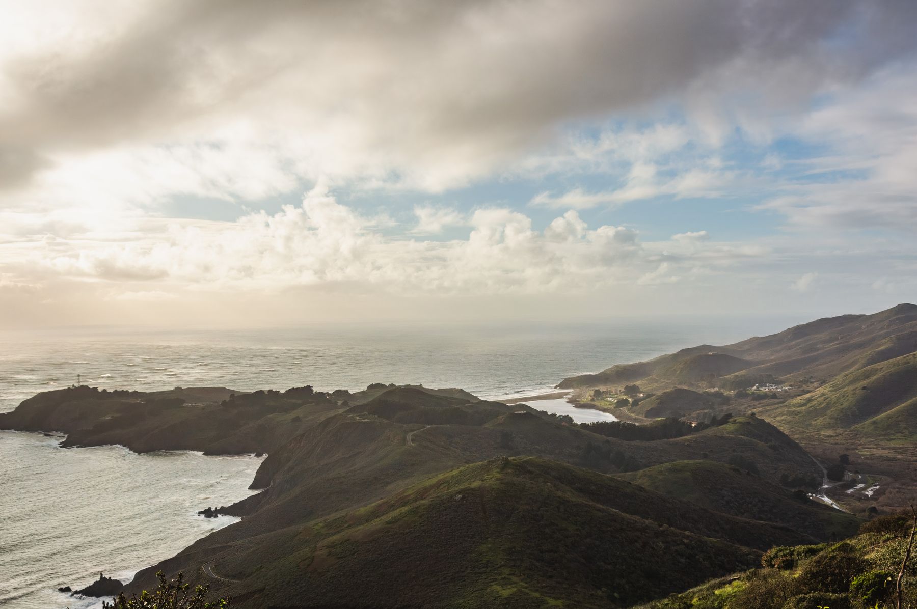 Green Marin Headlands meeting the Pacific coast