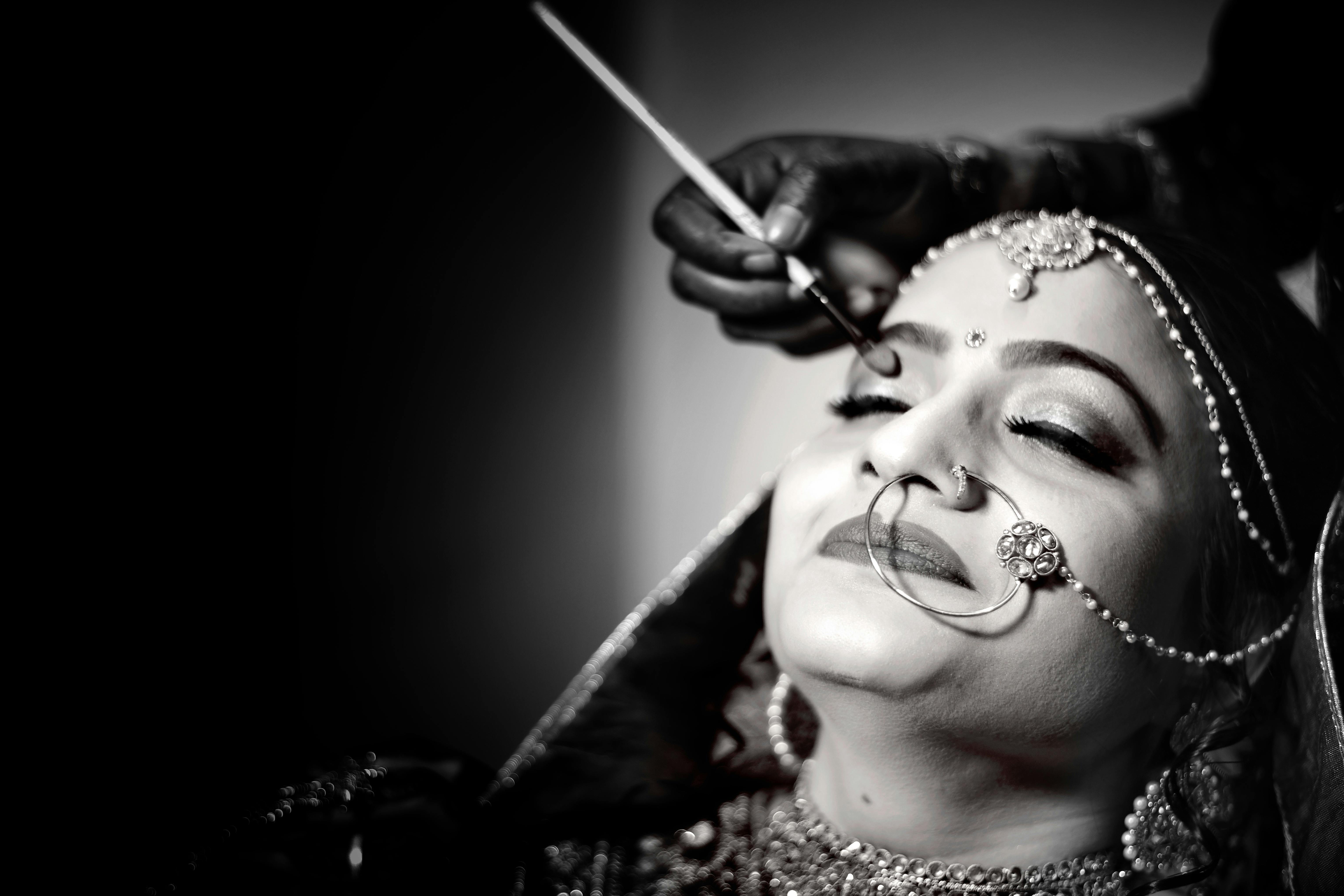 Free stock photo of black and white, bride, eye makeup