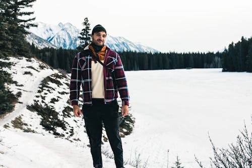 Young Man Posing in front of a Frozen Lake 