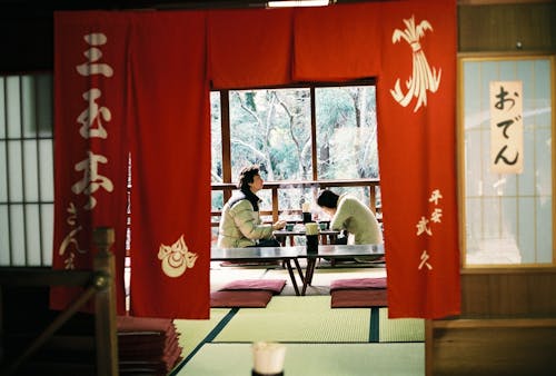 Free People Sitting in Asian Temple  Stock Photo