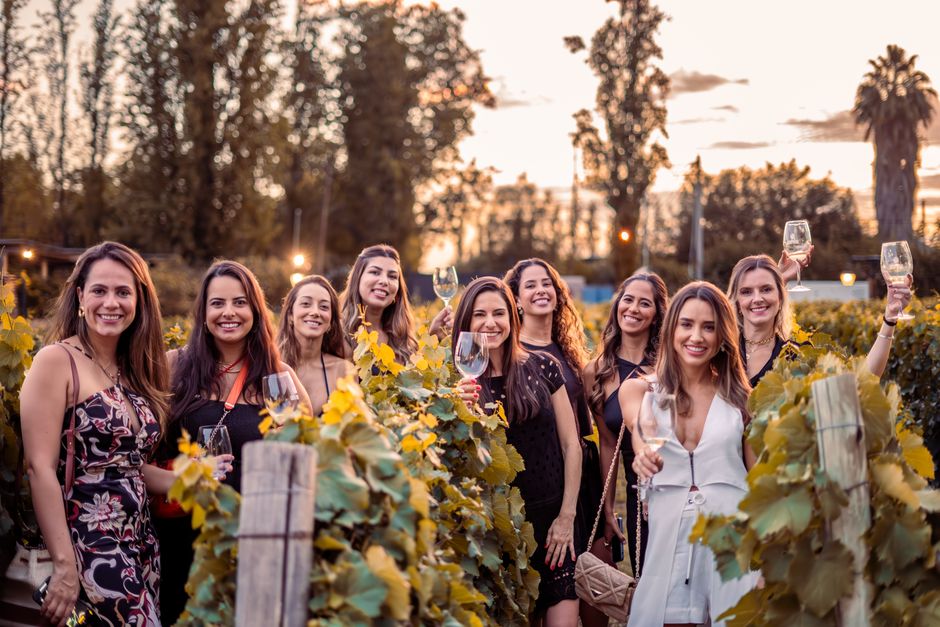 Visitors enjoying wine tasting experience at southern Brazilian vineyard winery