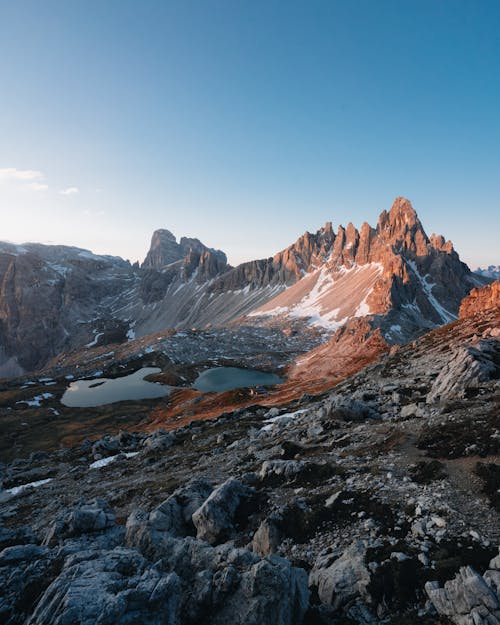 Free View of Tre Cime di Lavaredo in Dolomites in Italy  Stock Photo