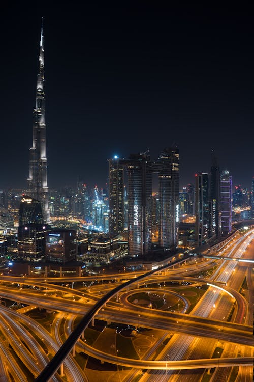 View of Illuminated Skyscrapers in Downtown Dubai, UAE
