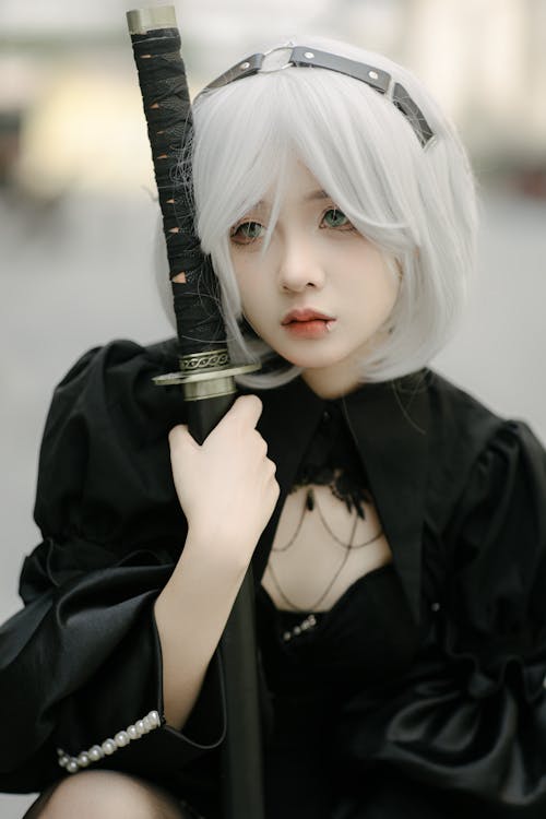 Young Woman in a Cosplay of an Anime Character