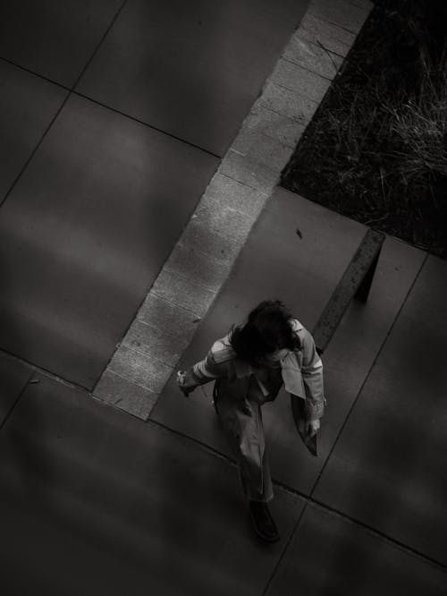 High angle shot of a woman walking 
