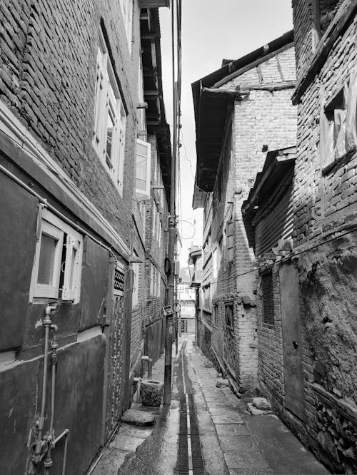 Narrow Alley in Town in Black and White