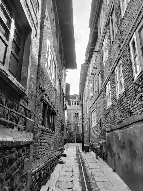 Narrow Alley in Town in Black and White