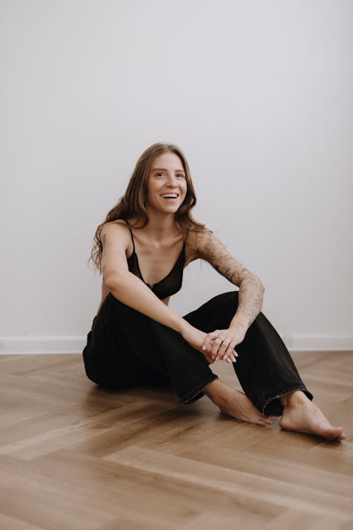 Smiling Model in Jeans and Bra