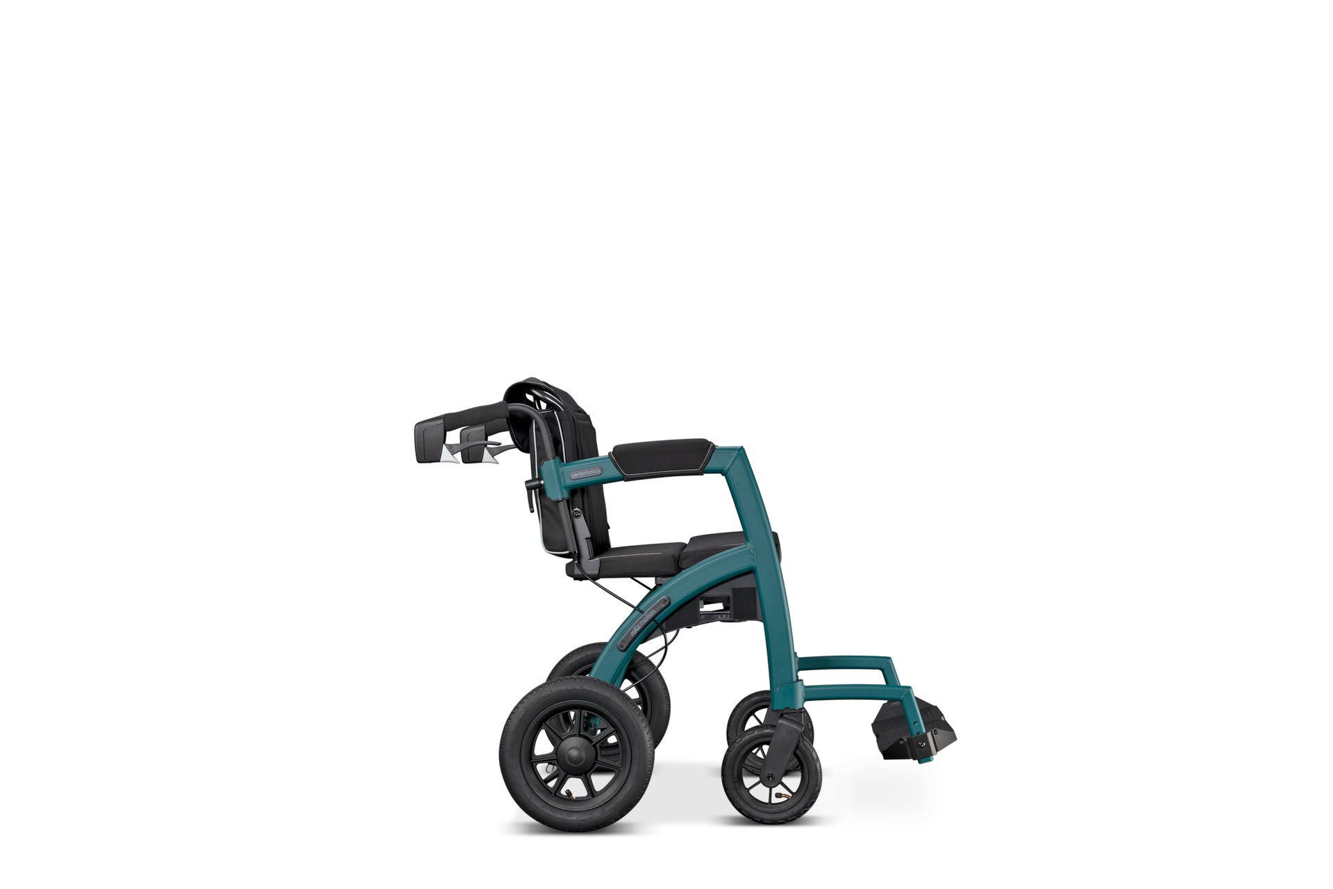 Sleek modern rollator with seat on a clean white background, great for mobility aid imagery.
