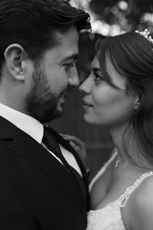 Newlyweds Standing Close Face to Face