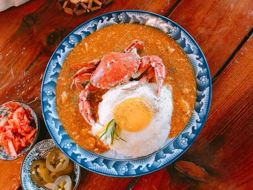 Soup with Crab and Frying Eggs