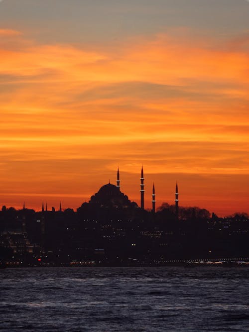 The sun sets over the city of istanbul