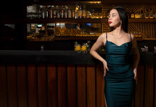 Portrait of Woman in Dress at Bar