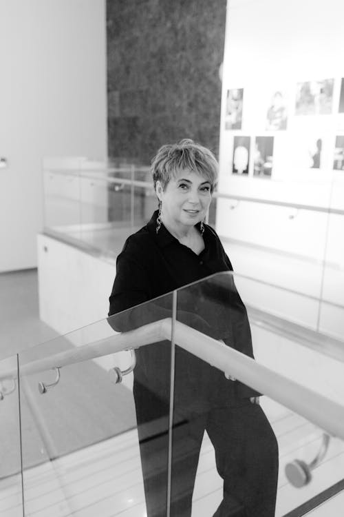 Woman on Stairs in Black and White