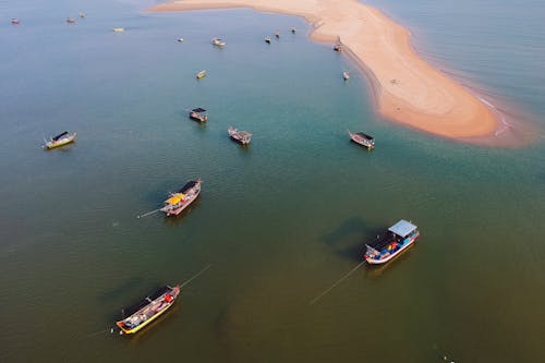 Free Assorted-colored Canoe Boats Aerial View Stock Photo
