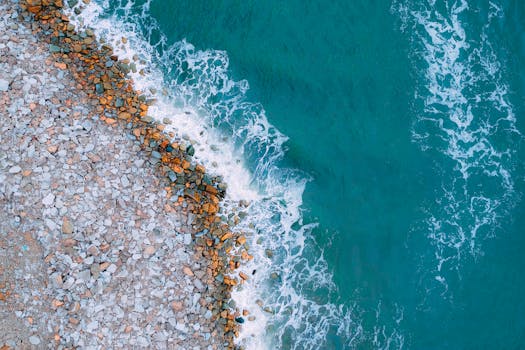 一张航拍照片令人惊叹地捕捉到了岩石海岸与充满活力的海浪之间的对比