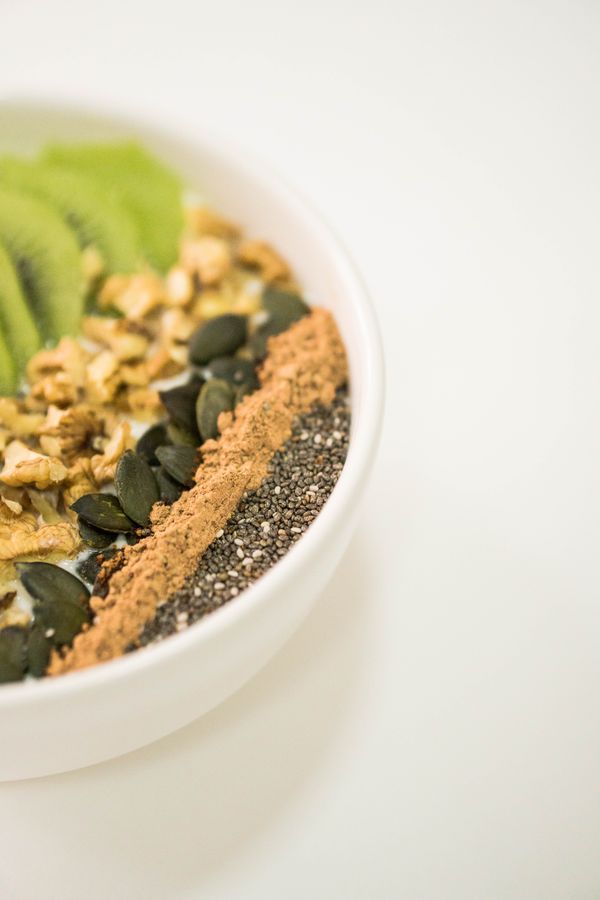 Smoothie bowl with fruit and nuts