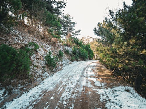 Road with Snow in Mountains Landscape