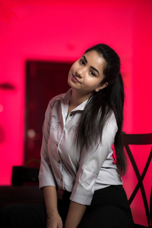 Cute Brunette Woman in White Shirt