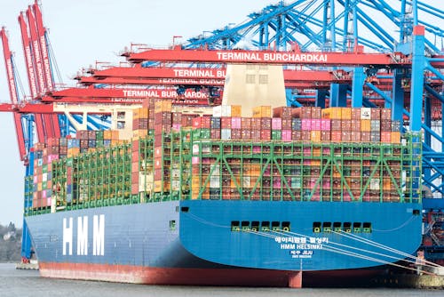 Container Ship Moored in a Harbor 