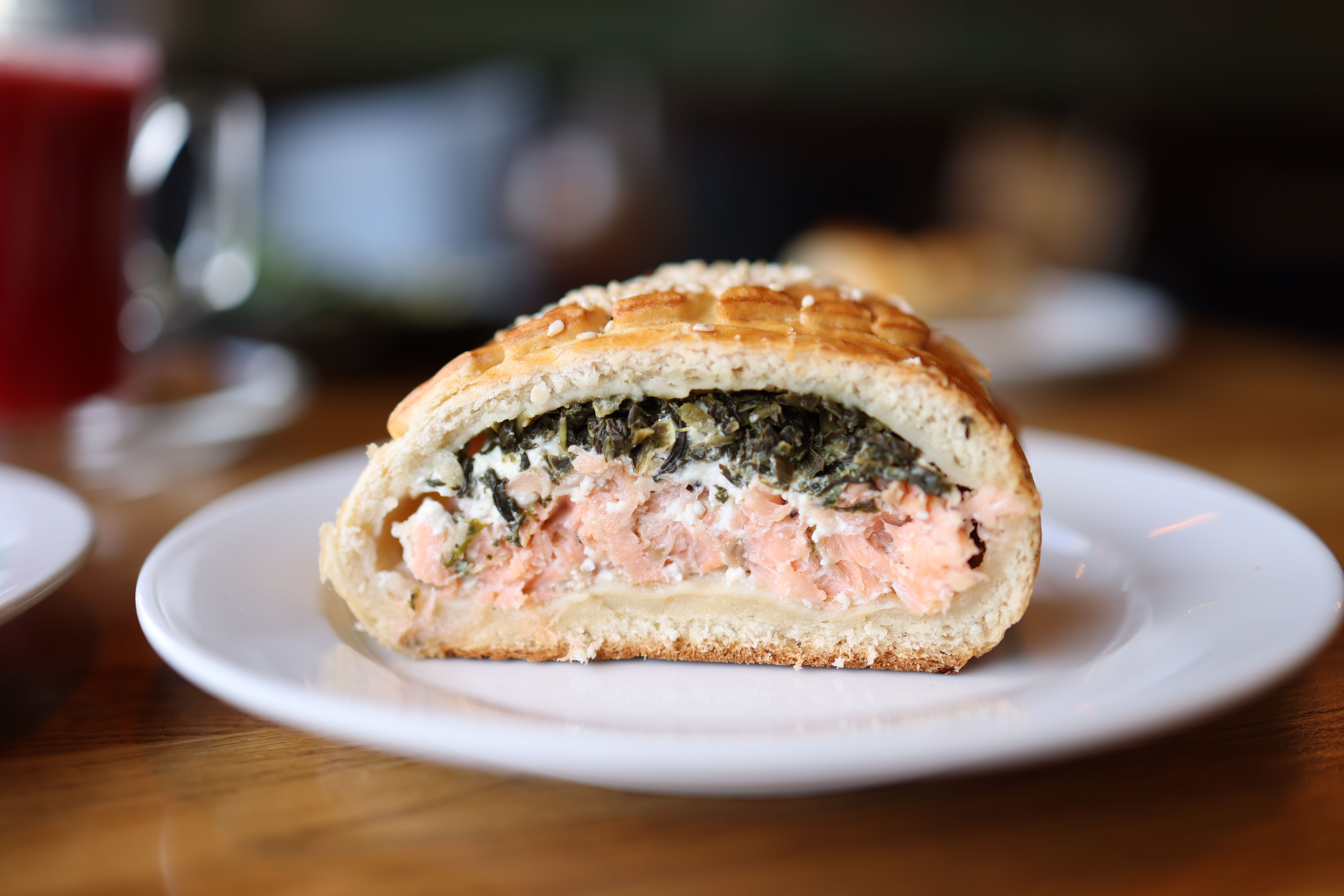 Golden puff pastry wrapped salmon with truffles