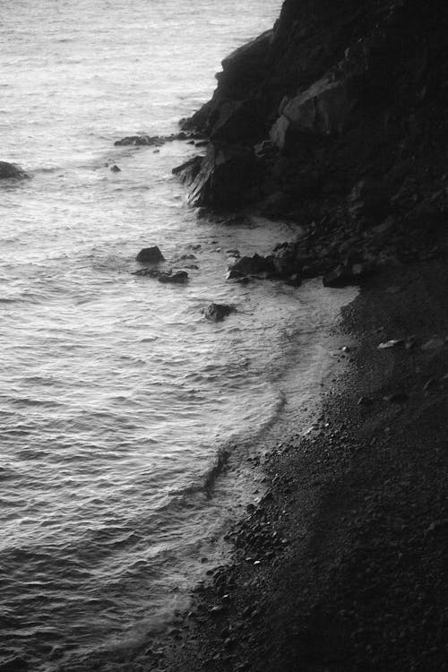 Rocks on Sea Shore in Black and White