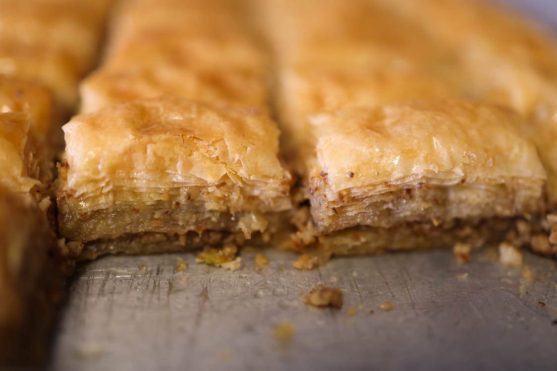 Slices of Shortcrust Pastry with Crushed Nuts and Honey