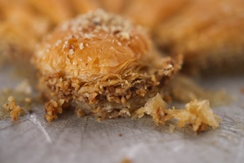 A close up of a piece of baklava